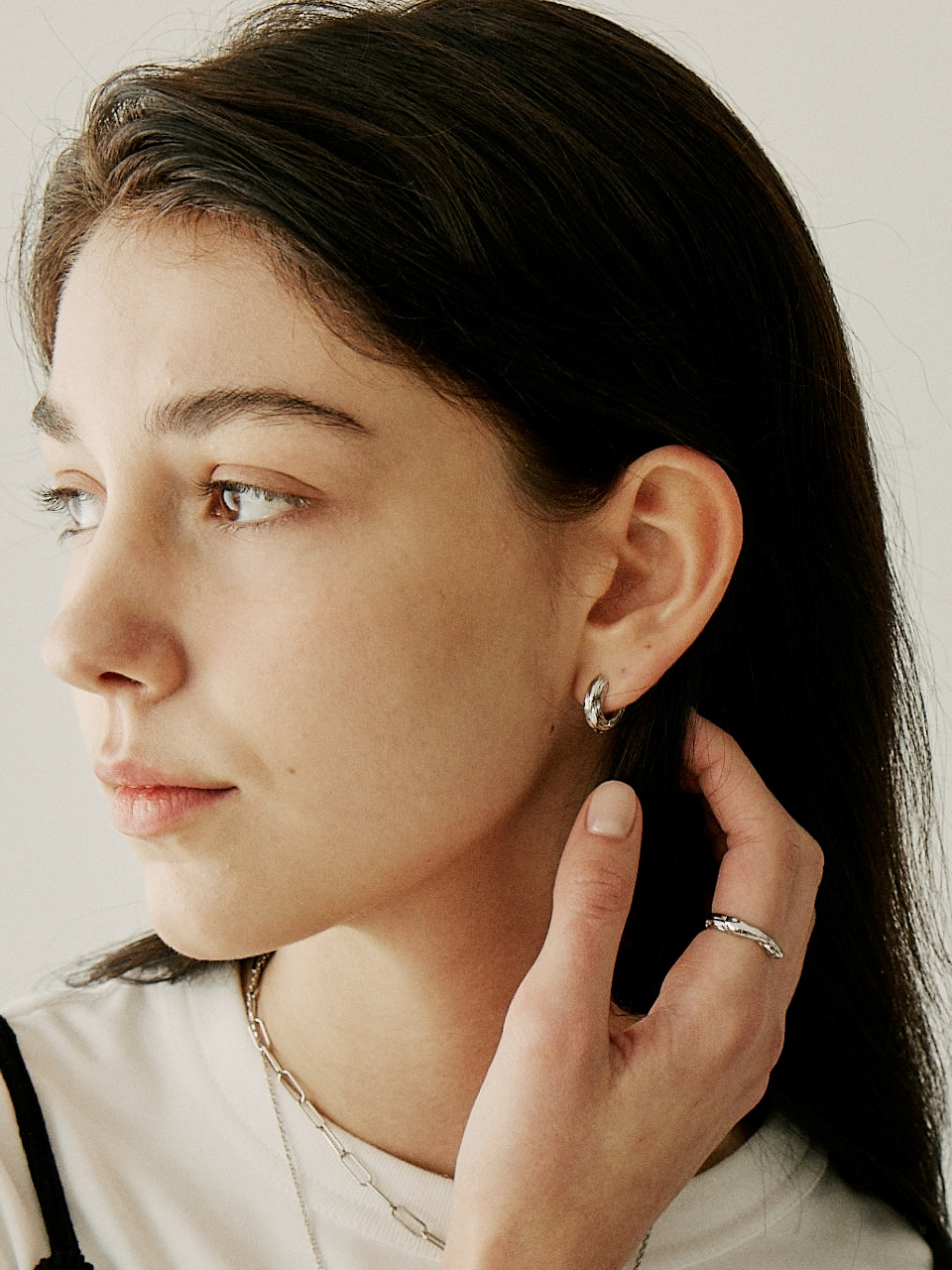 [silver925] vintage texture onetouch earring