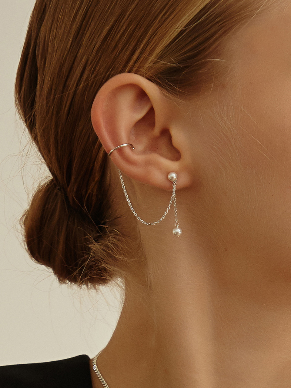 [silver925]pearl chain earcuff