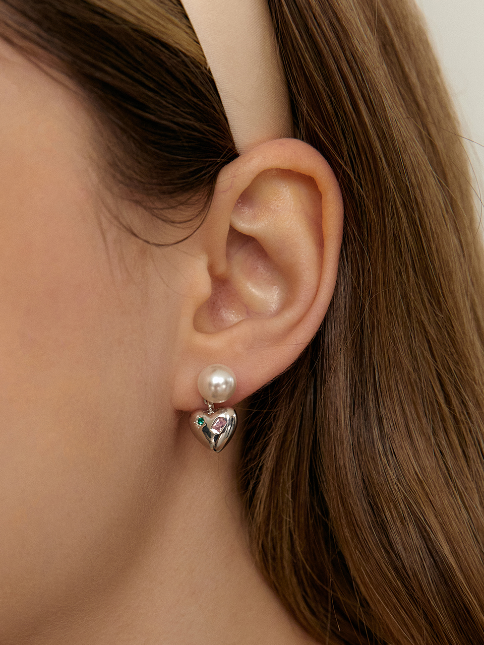 [silver925]Shine heart pearl earring