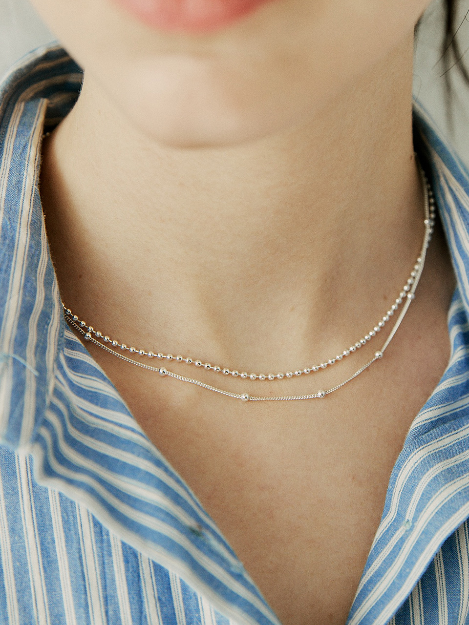 [남규리 착용][silver925]boll layered necklace